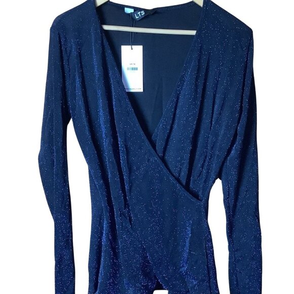 LTS Tall Blue Glitter Wrap Look Top – New With Tags - Picture 1 of 6